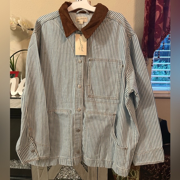 Universal Thread Jackets & Blazers - Universal Thread Blue Striped Jacket with brown Corduroy Collar